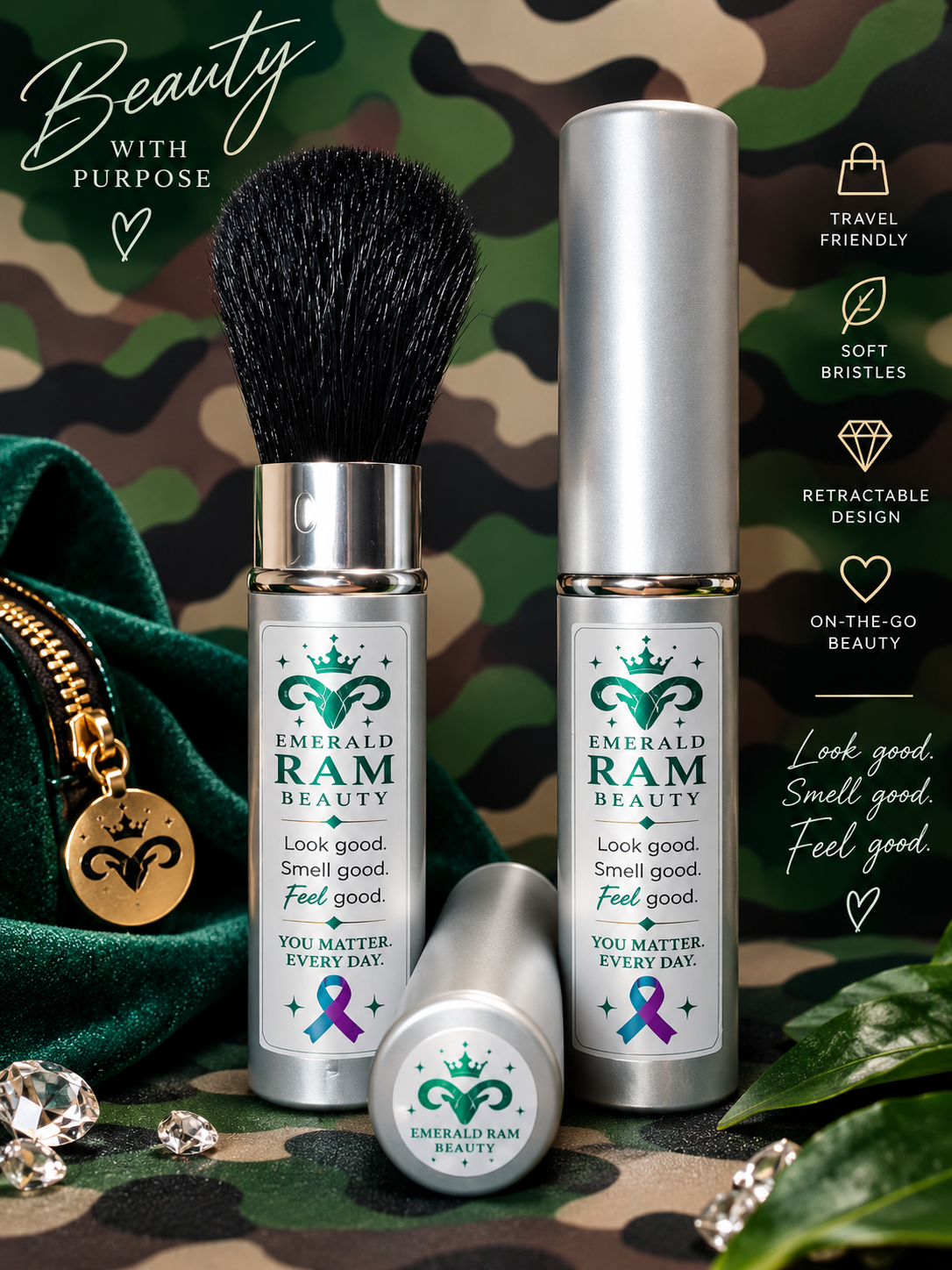 Emerald Ram Beauty Retractable Makeup Brush